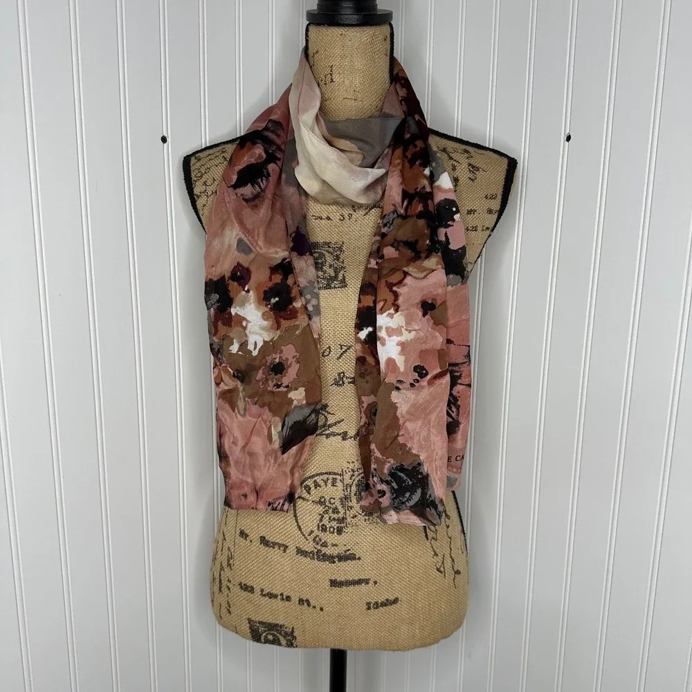 Vince Camuto Floral Watercolor Scarf Pink Silk Blend Lightweight Spring Layering